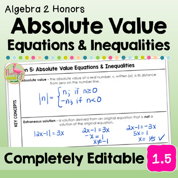Preview of Absolute Value Equations and Inequalities (Algebra 2 - Unit 1)