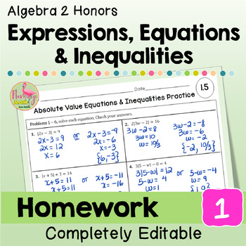 algebra 2 unit 1 homework