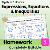 Expressions Equations and Inequalities Homework (Algebra 2