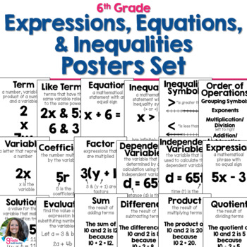 Preview of Expressions, Equations, & Inequalities Posters Set for 6th Grade Word Wall