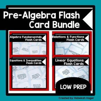 Preview of Expressions, Equations, Inequalities, Relations & Functions Flash Card Bundle