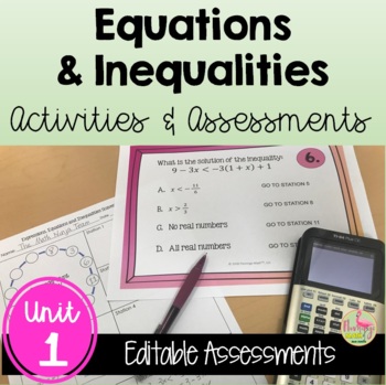 Preview of Equations and Inequalities Activities and Assessments (Algebra 2 - Unit 1)