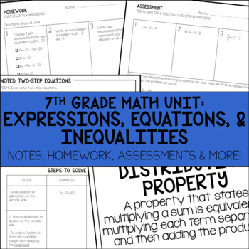 Preview of Expressions & Equations Unit Resources | 7th Grade Math