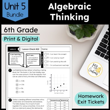 Preview of Expressions & Equations Worksheets & Exit Tickets Unit 5 6th Grade iReady Math