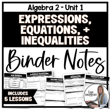 Preview of Expressions Equations and Inequalities - Algebra 2 Binder Notes