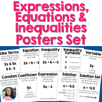 Preview of Expressions Equations and Inequalities Vocabulary Posters Set for Word Wall