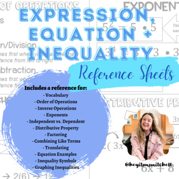 Preview of Expressions, Equations, and Inequality 3 Reference Sheets BUNDLE