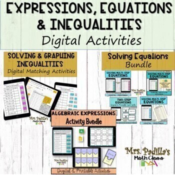 Preview of Expressions Equations and inequalities Digital Activity Bundle