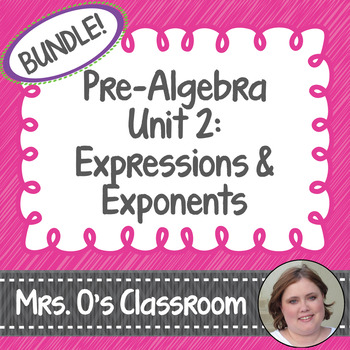 Preview of Expressions/Exponents Unit: Notes, Homework, Quizzes, Study Guide, & Test