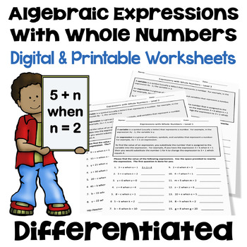 Preview of Algebraic Expressions with Whole Numbers - Differentiated
