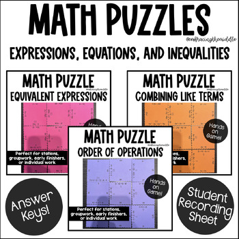 Preview of Expressions, Equations, and Inequalities Math Puzzle BUNDLE - 7th Grade