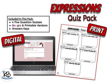 Preview of Expressions Quiz Pack - Digital & Printable Assessments