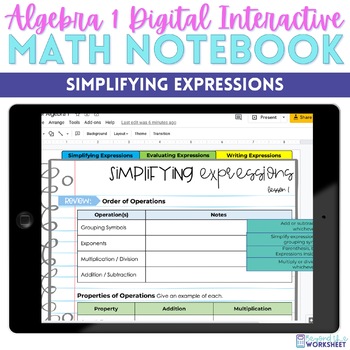 Preview of Expressions Review Digital Interactive Notebook for Algebra 1