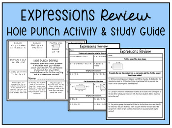 Preview of Expressions Review Game & Study Guide