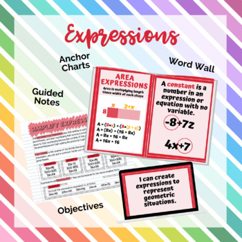 Preview of Expressions Set: Guided Notes, Anchor Charts, Word Wall, Objective Posters