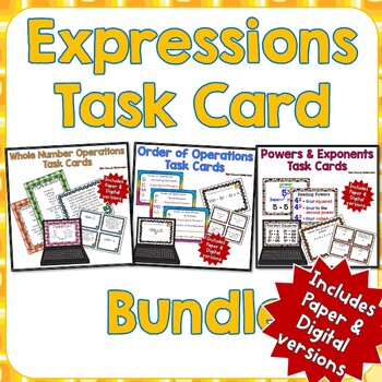 Preview of Expressions Math Task Card Bundle | Print and Digital