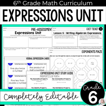 Preview of Expressions Unit 6th Grade Math Curriculum