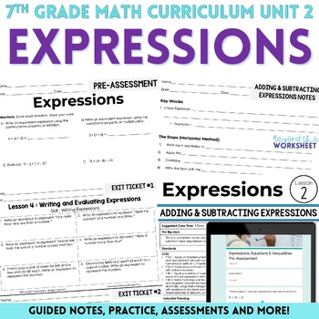 Preview of Expressions Unit : 7th Grade Math Curriculum