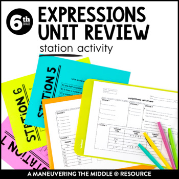 Preview of Expressions Unit Review Activity | Evaluating & Simplifying Expressions Stations