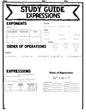 Expressions Unit Study Guide Review Guided Notes Middle Sc