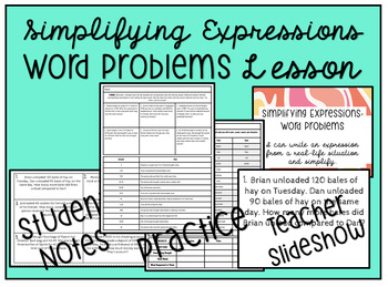 Preview of Expressions Word Problems Lesson