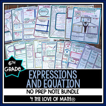 Preview of Expressions and Equation No Prep Note Page Bundle
