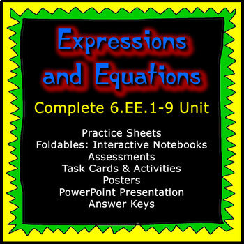 Preview of Expressions and Equations:  Complete Packaged Unit: 6.EE.1-9