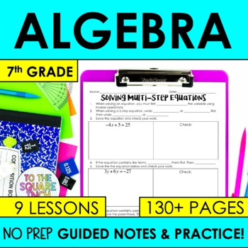 Preview of 7th Grade Math Algebraic Expressions and Equations Guided Notes and Activities