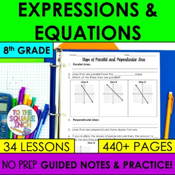 Preview of Algebraic Expressions and Equations - 8th Grade Algebra Math Guided Notes Bundle