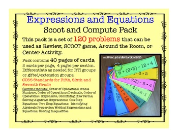 Preview of Expressions and Equations Algebra Scoot and Compute Pack