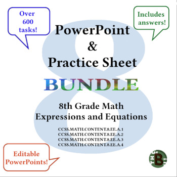 Preview of Expressions and Equations Bundle (PPT & Worksheet)  8EEA1-8EEA4