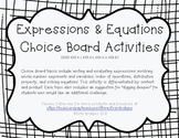 Expressions and Equations Choice Board Activity