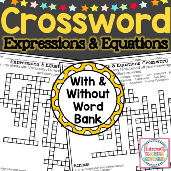 Preview of Expressions and Equations Crossword Puzzle
