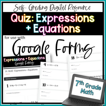 Preview of Expressions and Equations Google Forms Quiz