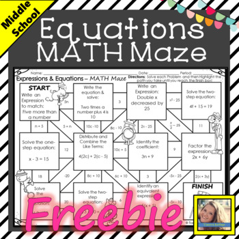 Preview of Expressions and Equations Math Maze Free Digital Activity Distance Learning