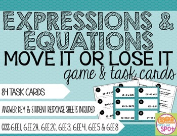 Preview of Expressions and Equations Move It or Lose It Game & Task Cards CCSS Aligned**