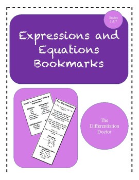 Preview of Expressions and Equations Notebook Bookmarks