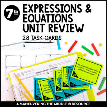 Preview of Solving Equations and Simplifying Expressions Activity | Unit Review Task Cards