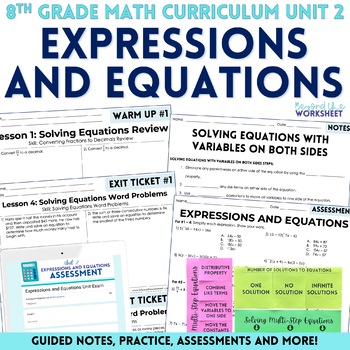 Preview of Expressions and Equations Unit 8th Grade Math Curriculum