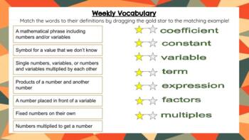 Preview of Expressions and Equations Unit Vocabulary Activities
