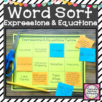 Preview of Expressions and Equations Vocabulary Word Sort