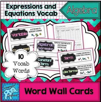 Preview of Expressions and Equations Vocabulary Word Wall Cards