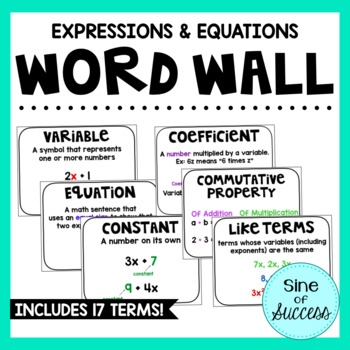 Preview of Expressions and Equations Word Wall