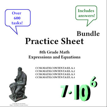 Preview of Expressions and Equations Worksheet Bundle  8EEA1-8EEA4