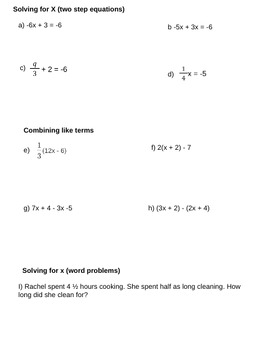 Preview of Expressions and Equations Worksheet/Quiz