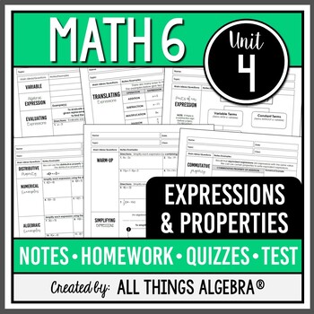 Preview of Expressions and Properties (Math 6 Curriculum – Unit 4) | All Things Algebra®
