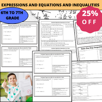 Preview of Expressions and equations and inequalities for 6th grade to 7th grade worksheets