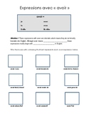 Expressions avec avoir notes + worksheet