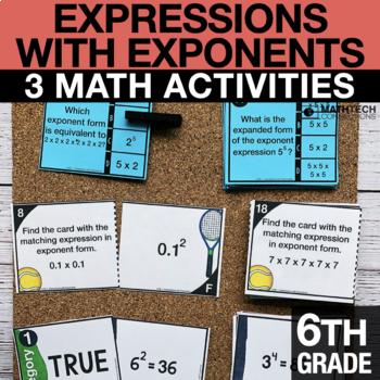Preview of Expressions with Exponents Activities | 6th Grade Google Forms and Google Slides