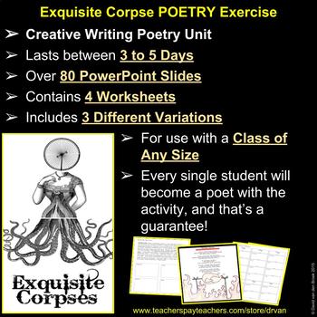 Preview of Exquisite Corpse Creative Writing Poetry Engaging Activity: GREAT 4 SUBSTITUTES!